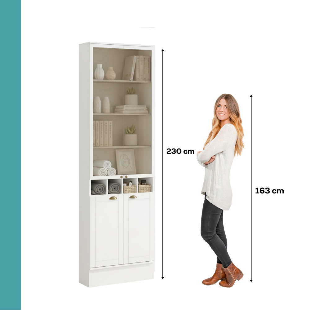 Armário com Portas de Vidro em MDF para Sala de estar Branco Carraro