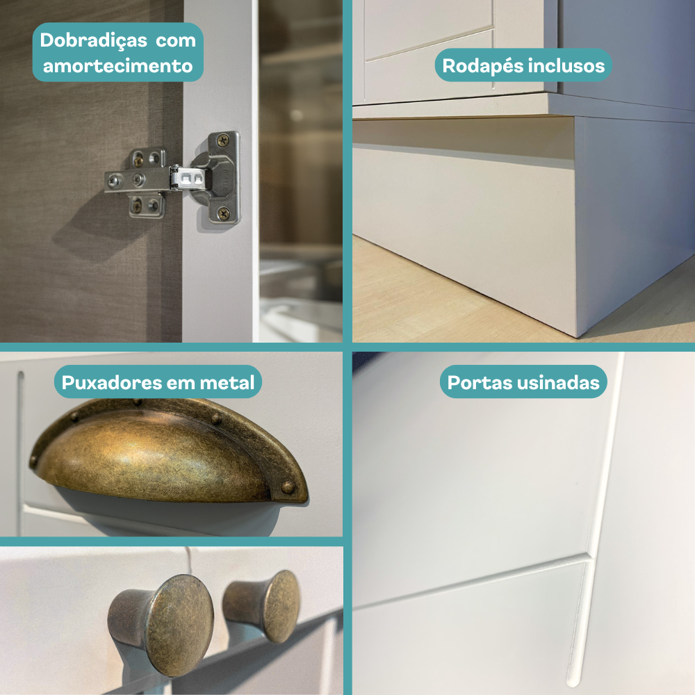 Armário com Portas de Vidro em MDF para Sala de estar Branco Carraro