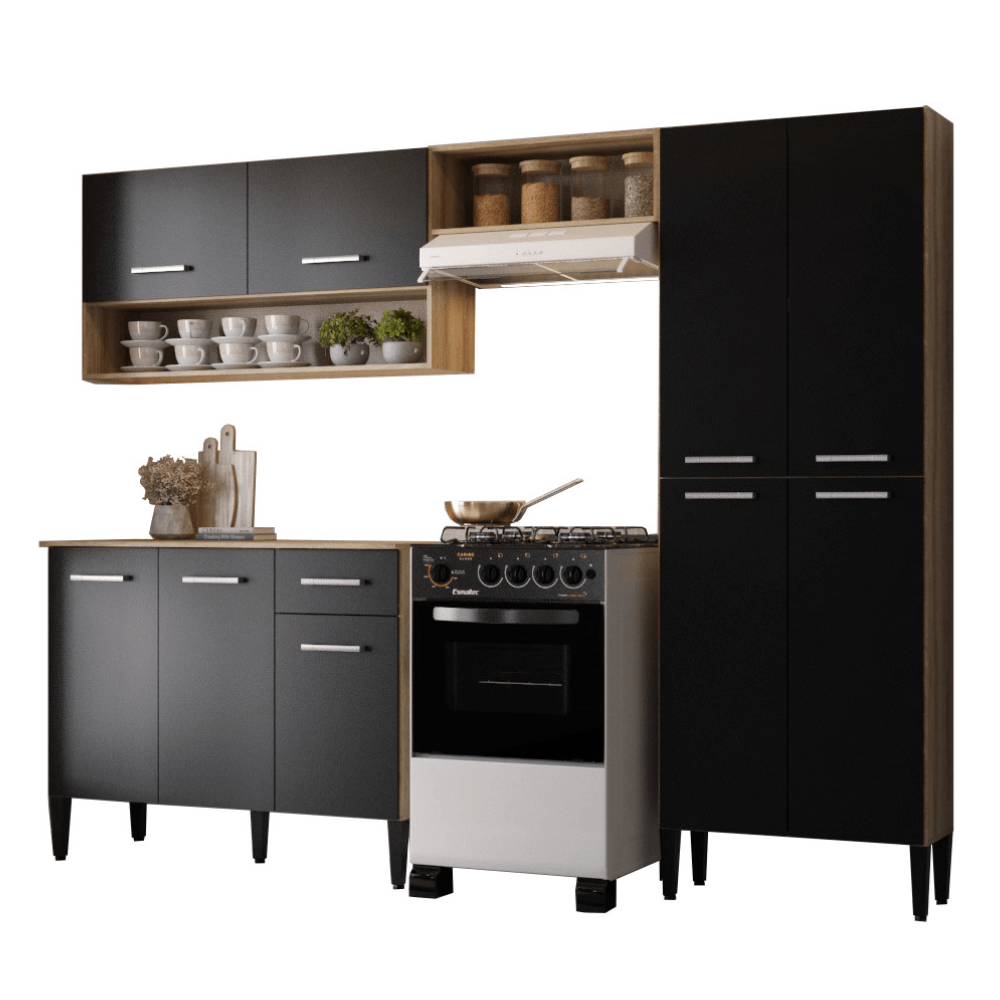 Armario-de-Cozinha-Compacta-com-Balcao-Arizona-Classic-Carraro-Carvalho-com-Preto-01-ML