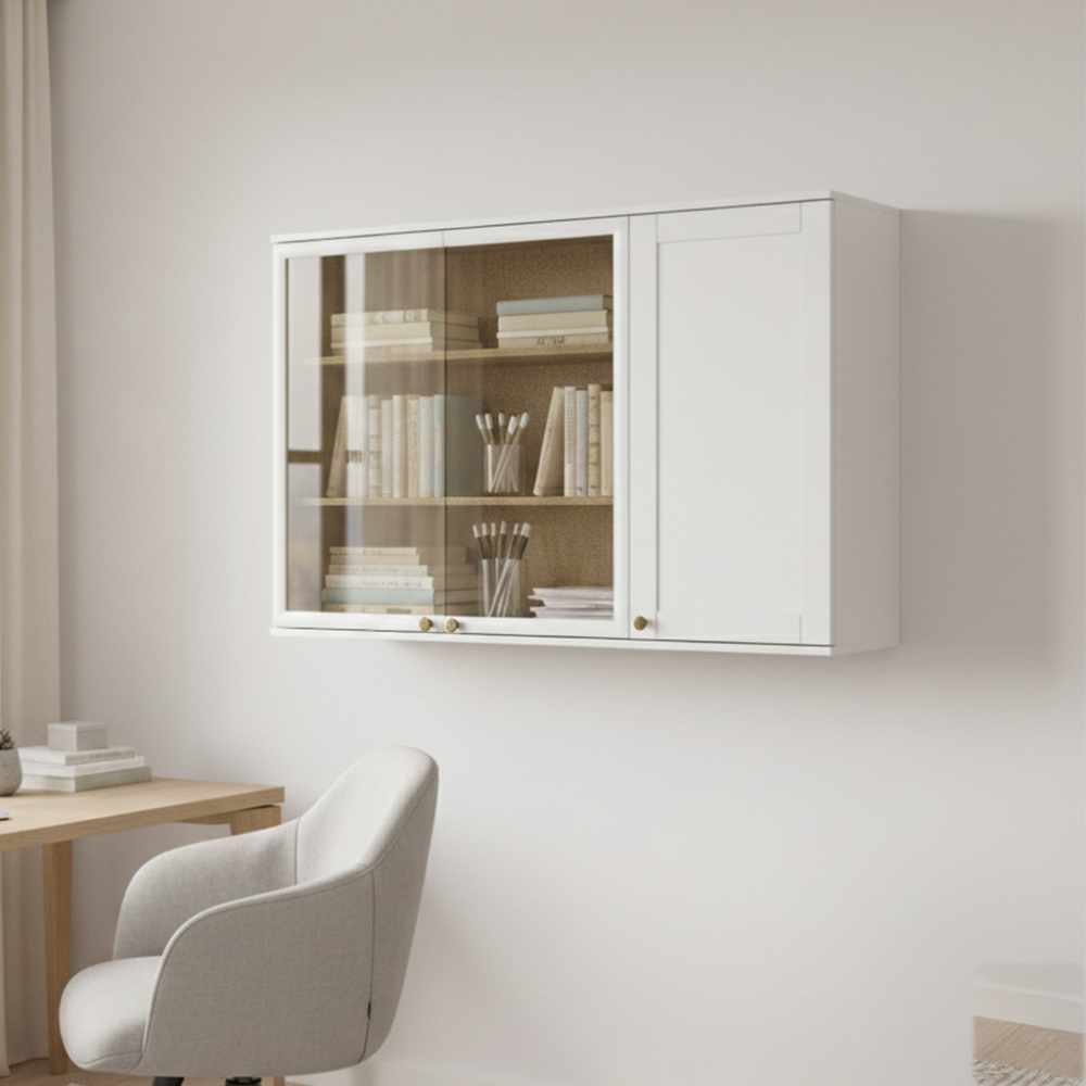Armário Suspenso com Portas de Vidro Branco Carraro