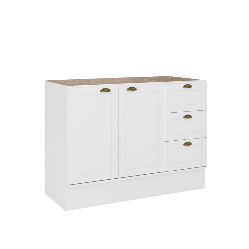 Balcão de cozinha Milla branco de 120 cm sem tampo, com 2 portas e 3 gavetas fechadas