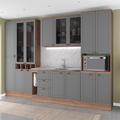 Armário de Cozinha Completa com Balcão Milla Midtown Fit Carraro Nogal com Cinza Titânio
