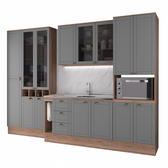 Armário de Cozinha Completa com Balcão Milla Midtown Fit Carraro Nogal com Cinza Titânio