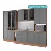 Armário de Cozinha Completa com Balcão Milla Midtown Fit Carraro Nogal com Cinza Titânio
