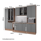 Armário de Cozinha Completa com Balcão Milla Midtown Fit Carraro Nogal com Cinza Titânio