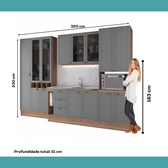 Armário de Cozinha Completa com Balcão Milla Midtown Fit Carraro Nogal com Cinza Titânio