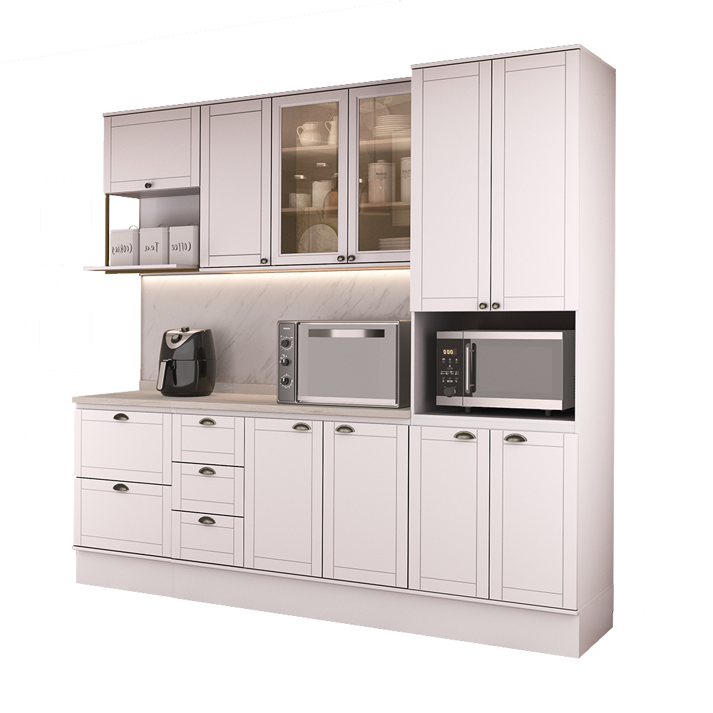 Armário de Cozinha Completa com Balcão Milla Comfort Life Carraro Branco