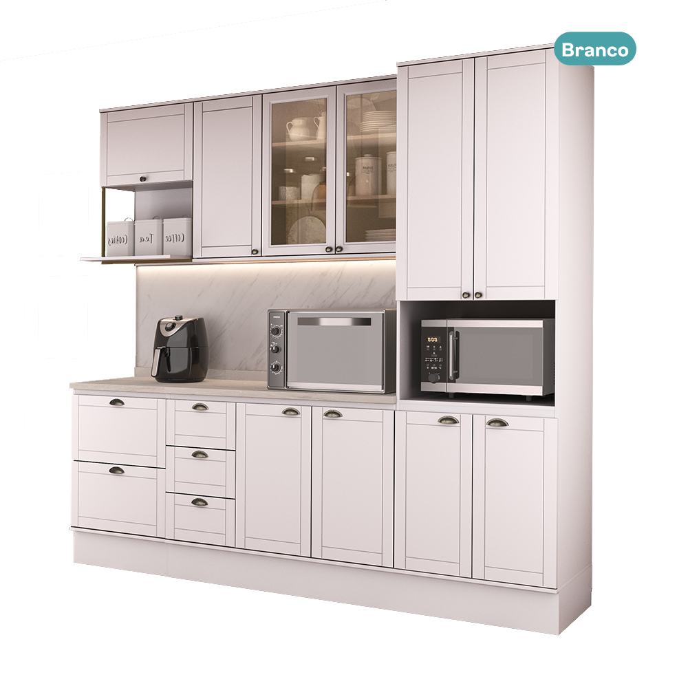 Armário de Cozinha Completa com Balcão Milla Comfort Life Carraro Branco