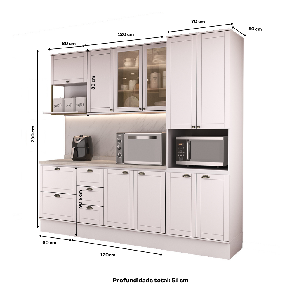 Armário de Cozinha Completa com Balcão Milla Comfort Life Carraro Branco