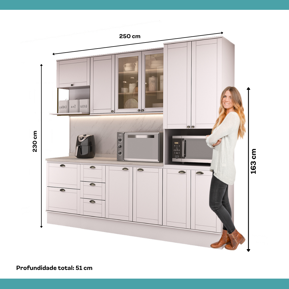 Armário de Cozinha Completa com Balcão Milla Comfort Life Carraro Branco
