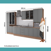 Armário de Cozinha Completa com Balcão Milla Uptown Up Carraro Nogal com Cinza Titânio