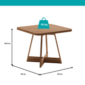 Desenho de medidas da mesa Charlotte: 90 x 90 cm, 76,5 cm de altura e até 30 kg no tampo