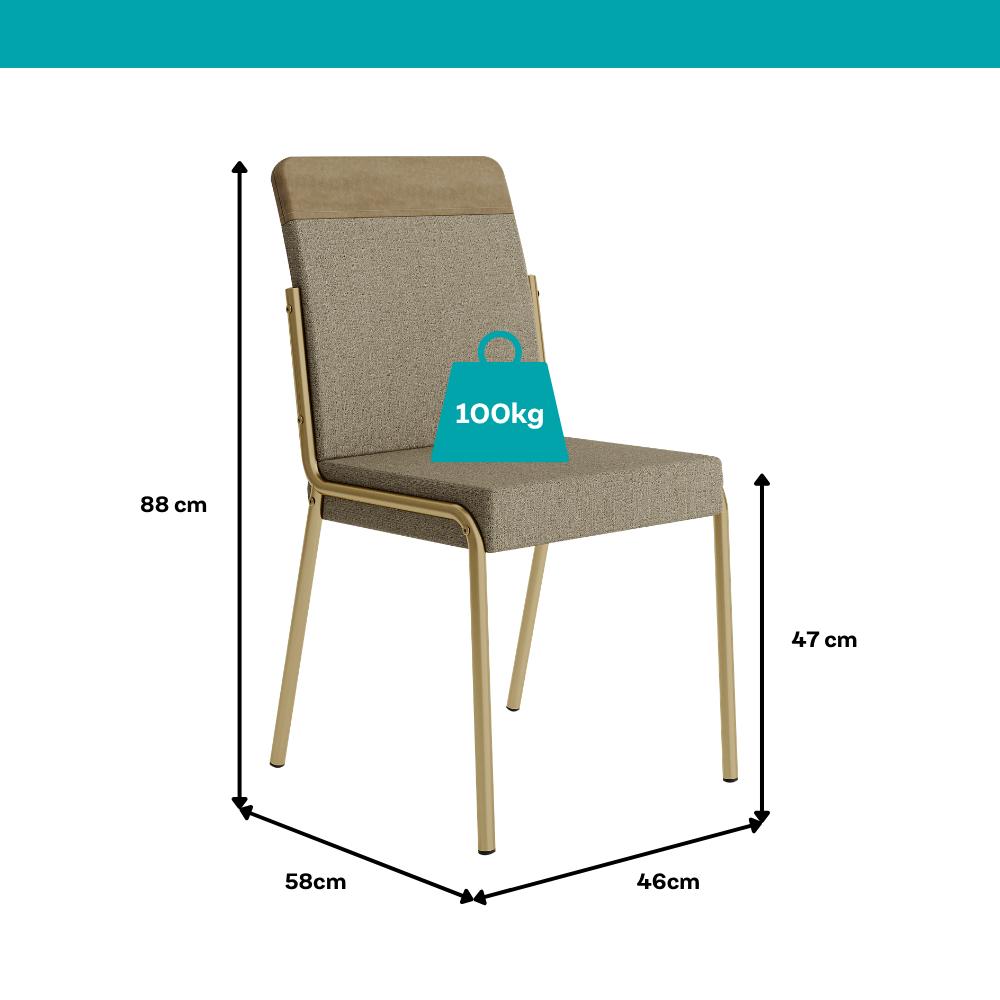 Medidas da cadeira Georgia: 88 x 46 x 58 cm, assento a 47 cm e suporte de até 100 kg