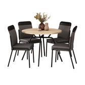 Conjunto de jantar Georgia com mesa redonda off white e 4 cadeiras de estrutura preta, em fundo branco