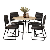 Conjunto de jantar San Francisco com mesa redonda off white e 4 cadeiras de estrutura preta, em fundo branco