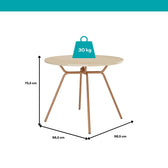 Medidas da mesa redonda San Francisco: 98,5 cm de diâmetro, 75,5 cm de altura e suporte de até 30 kg
