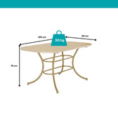 Medidas da mesa Fenix: 160 cm de comprimento, 90 cm de largura, 76 cm de altura e suporte de até 30 kg