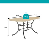 Medidas da mesa Fenix: 160 cm de comprimento, 90 cm de largura, 76 cm de altura e suporte de até 30 kg