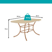 Medidas da mesa Fenix: 160 cm de comprimento, 90 cm de largura, 76 cm de altura e suporte de até 30 kg