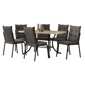 Conjunto de jantar Madrid com mesa retangular off white e 6 cadeiras de estrutura preta, em fundo branco
