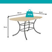 Medidas da mesa Madrid: 160 cm de comprimento, 90 cm de largura, 76 cm de altura e suporte de até 30 kg