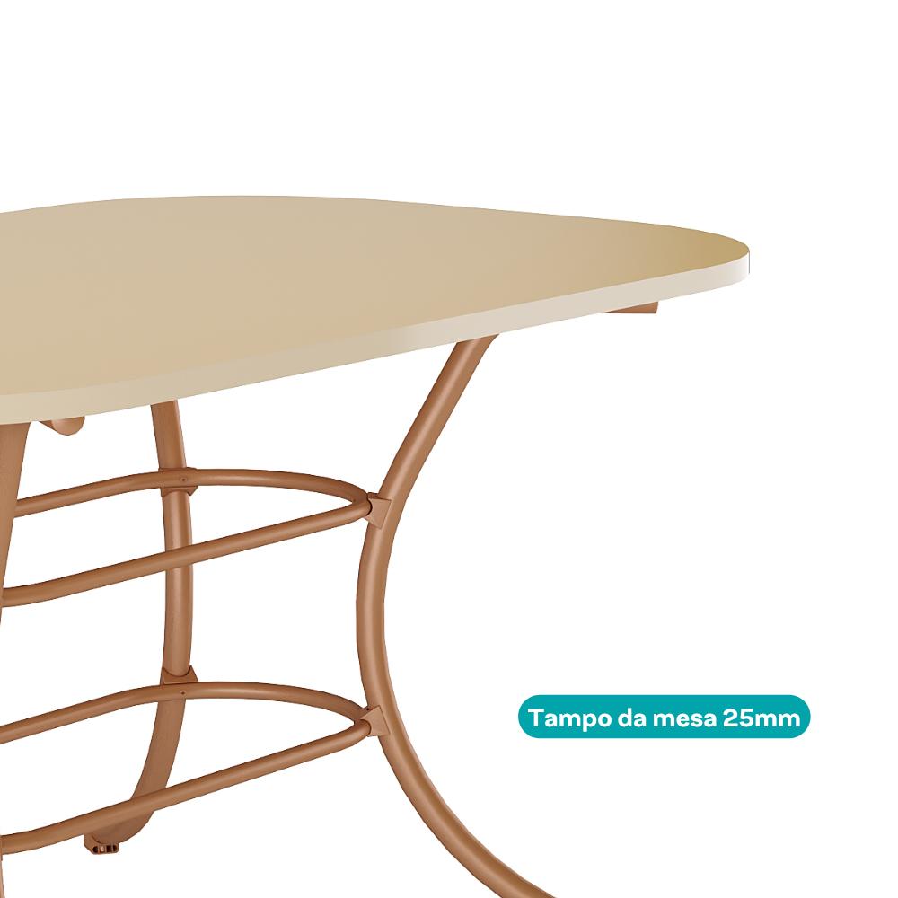 Detalhe da borda arredondada do tampo de 25 mm da mesa de jantar Madrid