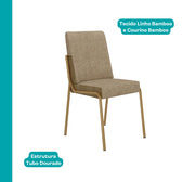 Cadeira Manila em linho bamboo com verso em courino bamboo e estrutura dourada, vista em ângulo