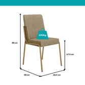 Medidas da cadeira Manila: 88 x 46,5 x 58 cm, assento a 47,5 cm e suporte de até 100 kg
