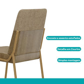 Encosto da cadeira Manila visto por trás, com topo em linho bamboo e painel em courino bamboo