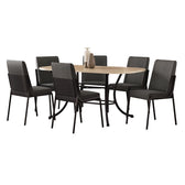 Conjunto de jantar Manila com mesa retangular off white e 6 cadeiras de estrutura preta, em fundo branco