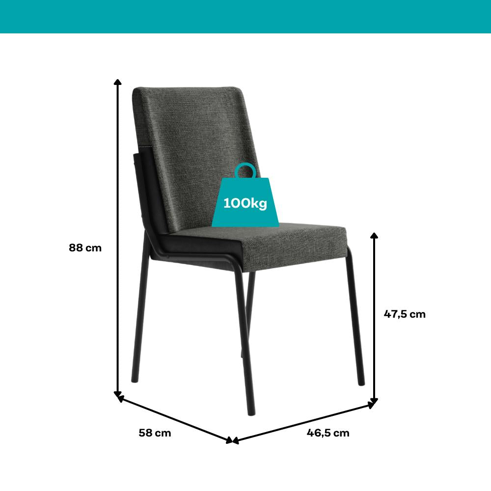 Medidas da cadeira Manila: 88 x 46,5 x 58 cm, assento a 47,5 cm e suporte de até 100 kg
