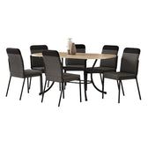 Conjunto de jantar Quebec com mesa retangular off white e 6 cadeiras de estrutura preta, em fundo branco