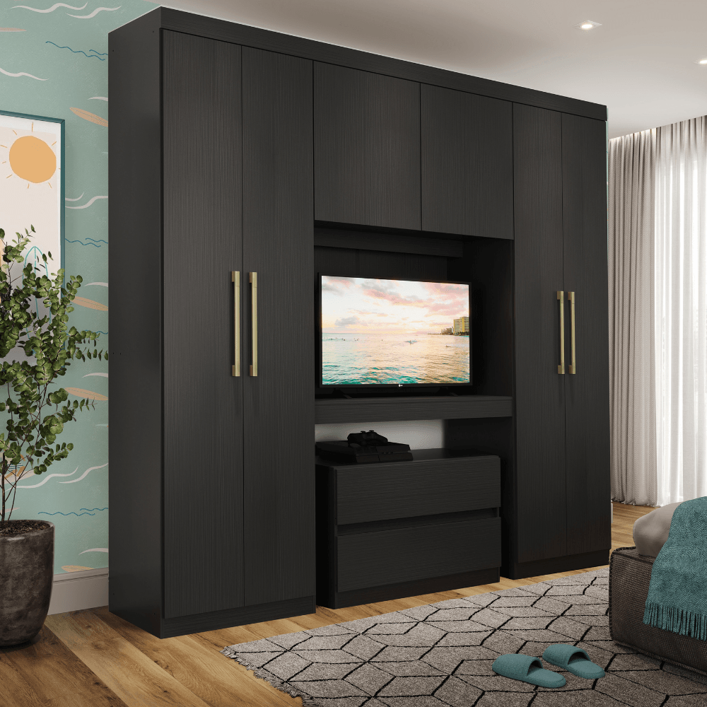Guarda-Roupa-Infantil-6ptas-Porto-C_Gaveteiro-PainelTV-Preto-01