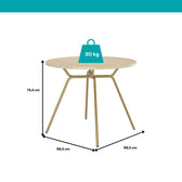 Medidas da mesa redonda 1588: 98,5 cm de diâmetro, 75,5 cm de altura e suporte de até 30 kg