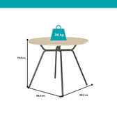Medidas da mesa redonda 1588: 98,5 cm de diâmetro, 75,5 cm de altura e suporte de até 30 kg