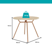 Medidas da mesa redonda 1588: 98,5 cm de diâmetro, 75,5 cm de altura e suporte de até 30 kg