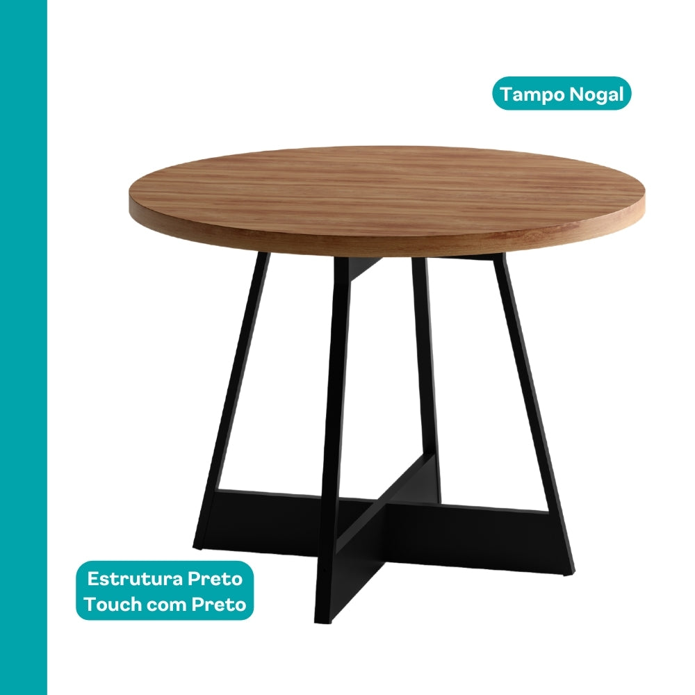 Mesa de Jantar Redonda Átria 1594 Carraro Nogal com Preto