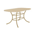 Mesa de jantar retangular 1547 Carraro com tampo off white de cantos arredondados e estrutura dourada de pés curvos
