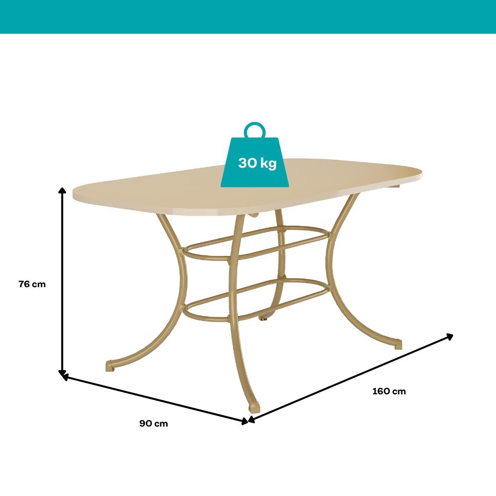 Medidas da mesa 1547: 160 cm de largura, 90 cm de profundidade, 76 cm de altura e suporte de até 30 kg