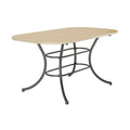 Mesa de jantar retangular 1547 Carraro com tampo off white de cantos arredondados e estrutura preta de pés curvos