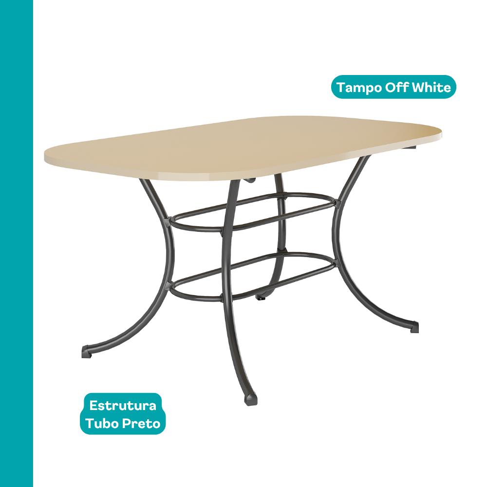 Mesa de jantar 1547 com tampo off white e estrutura em tubo preto, vista isolada