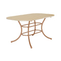 Mesa de jantar retangular 1547 Carraro com tampo off white de cantos arredondados e estrutura rosê cobre de pés curvos