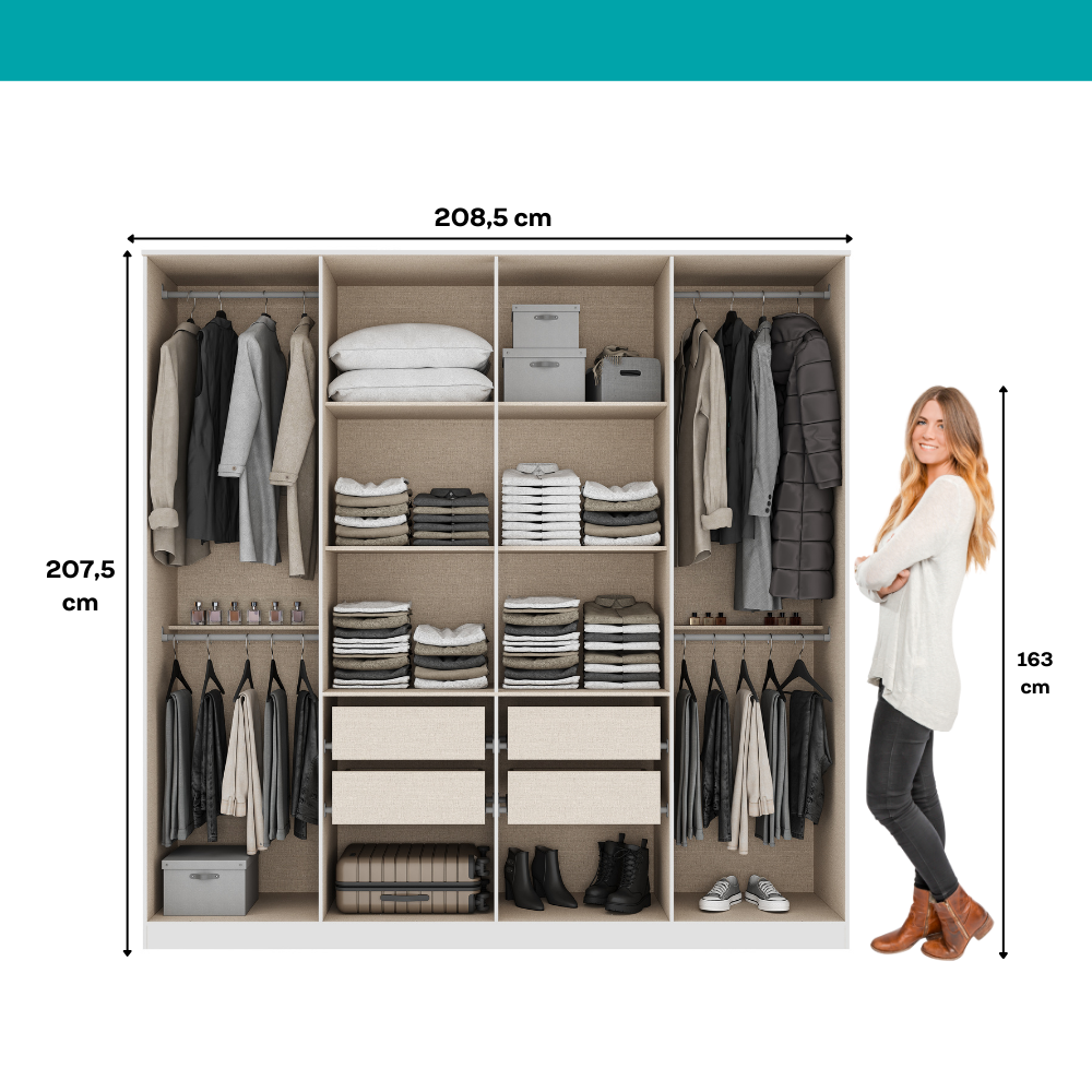 Guarda Roupa Casal com 8 portas e 4 gavetas Austin Carraro Branco - imagem 8