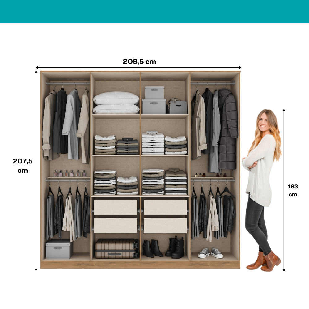 Guarda Roupa Casal com 8 portas e 4 gavetas Austin Carraro Freijó com Off White - imagem 8