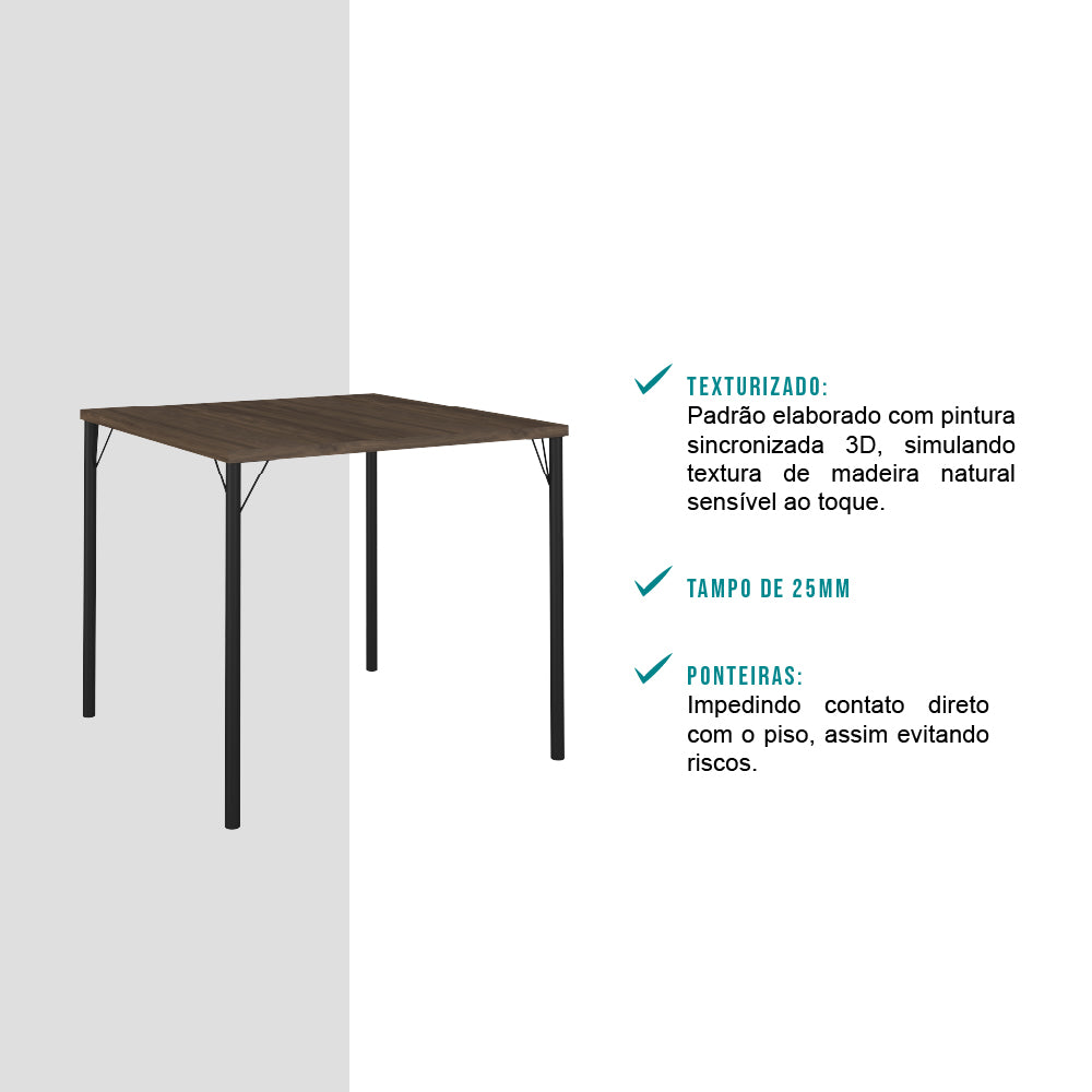 Mesa de Jantar Tampo Madeirado e Tubos Preto Carraro - imagem 3