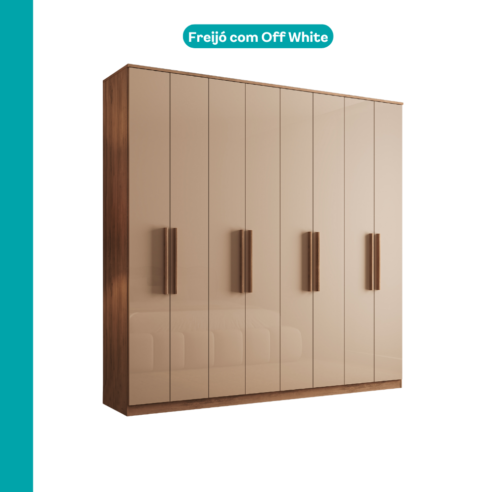 Guarda Roupa Casal com 8 portas e 4 gavetas Austin Carraro Freijó com Off White - imagem 3