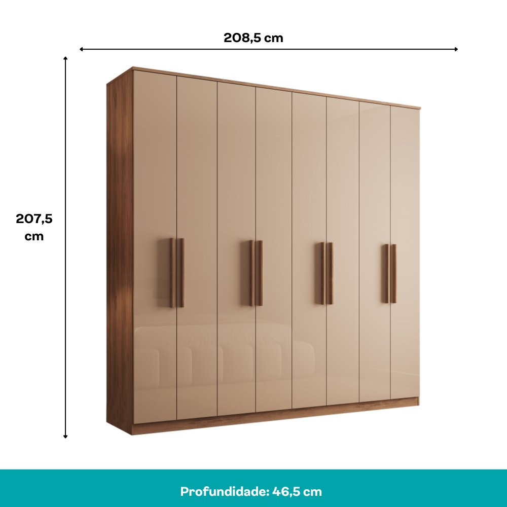 Guarda Roupa Casal com 8 portas e 4 gavetas Austin Carraro Freijó com Off White - imagem 4