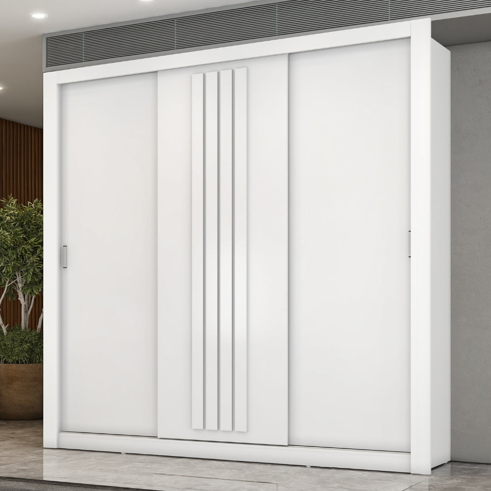 Guarda Roupa Casal 3 Portas Doha Carraro Ripado Branco - imagem 1