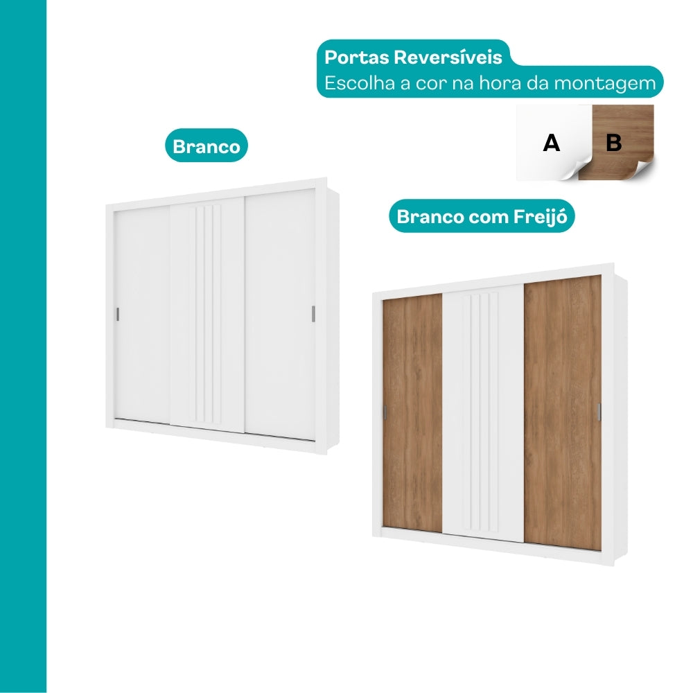 Guarda Roupa Casal 3 Portas Doha Carraro Ripado Branco - imagem 7