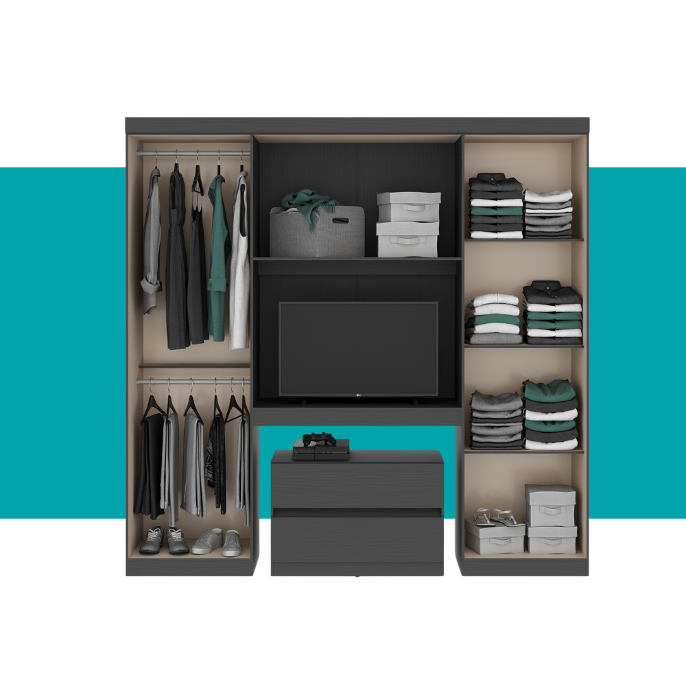 Guarda Roupa Solteiro 6 Portas 2 Gavetas Porto Carraro Preto - imagem 5